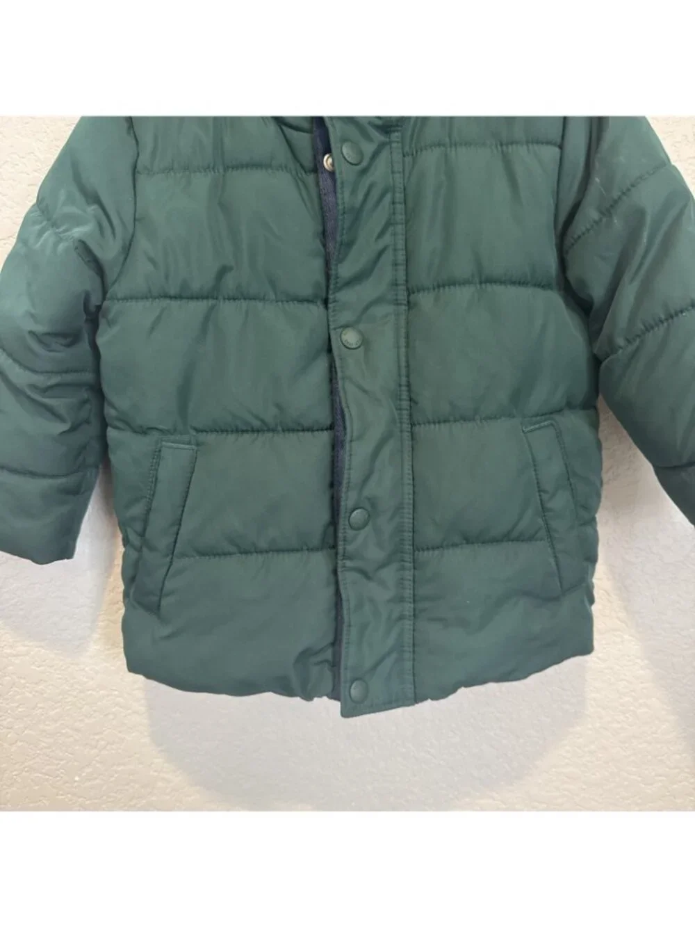 Gap Boys Toddler Puffer Jacket Hooded Olive Green Fleece Lined 2T Sherpa